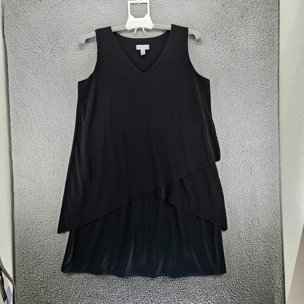 Susan Graver Sleeveless Dress Medium V Neck Stretch Black Simple Work - M